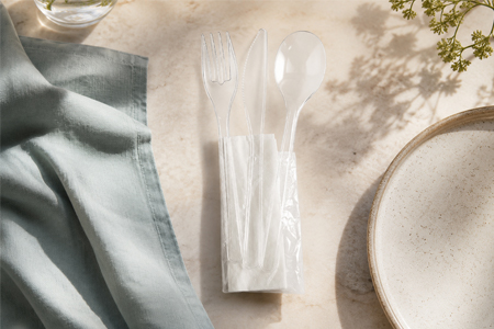 Wrapped utensil sets for supermarket category buyers