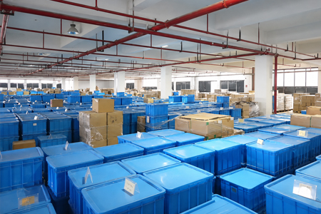 Export cartons of disposable foodservice packaging prepared for container shipment